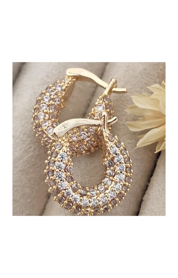 Boucles d’oreilles – Mini créoles – Laiton plaqué or & zircon