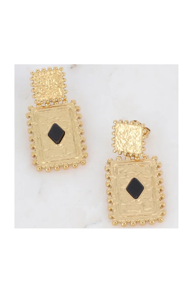 Boucles d’oreilles Cardi – Acier inoxydable doré & onyx