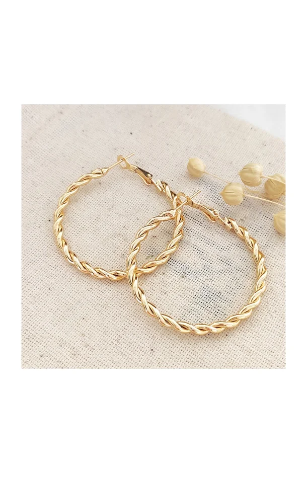 Boucles d’oreilles créoles torsadées – Laiton plaqué or