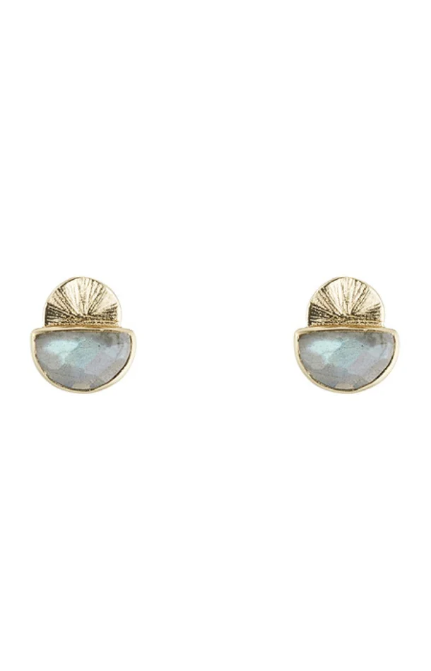 Boucles d’oreilles Estela – Laiton doré & labradorite grise