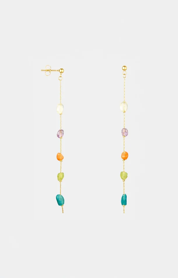 Boucles d’oreilles fines – Acier inoxydable & pierres colorées – Doré