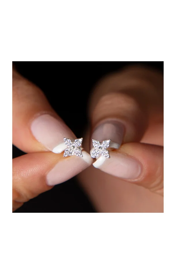 Boucles d’oreilles fleurs – Argent 925/000 & zircons