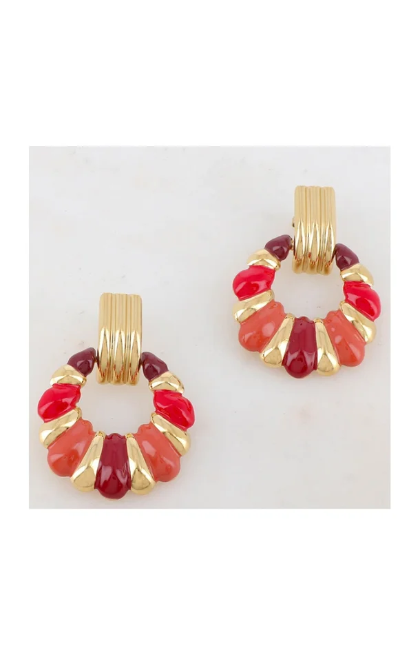 Boucles d’oreilles graphique – Acier inoxydable & résine rouge