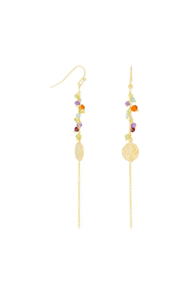 Boucles d’oreilles Hayley – Laiton doré, améthyste, apatite & préhnite