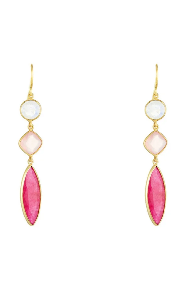 Boucles d’oreilles Pauline – Laiton doré & calcédoine rose