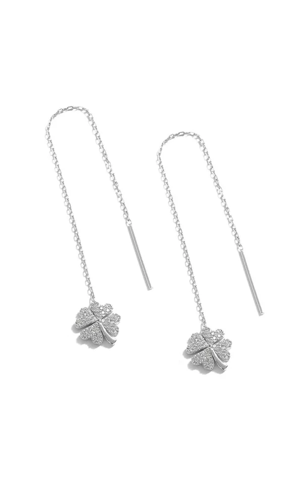 Boucles d’oreilles pendantes trèfles – Argent 925/1000 & zircons