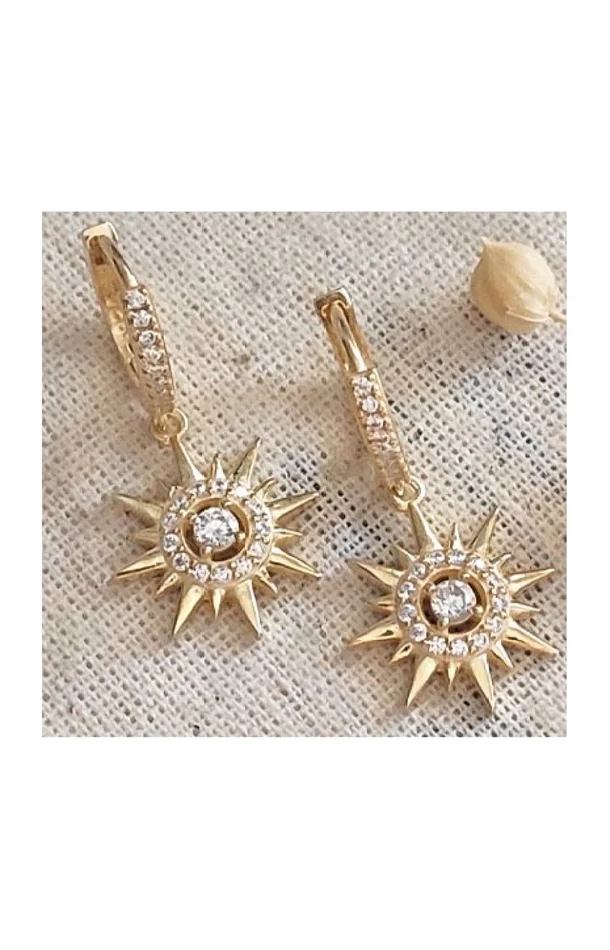 Boucles d’oreilles soleil – Argent 925/000 plaqué or & zircons