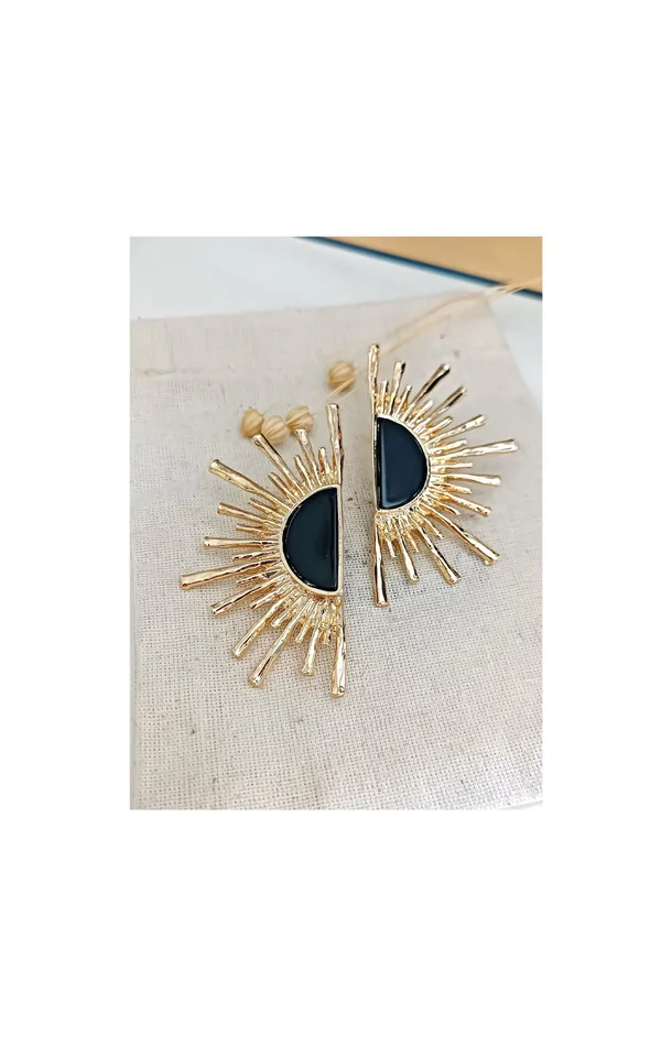 Boucles d’oreilles soleil – Laiton plaqué or – Noir
