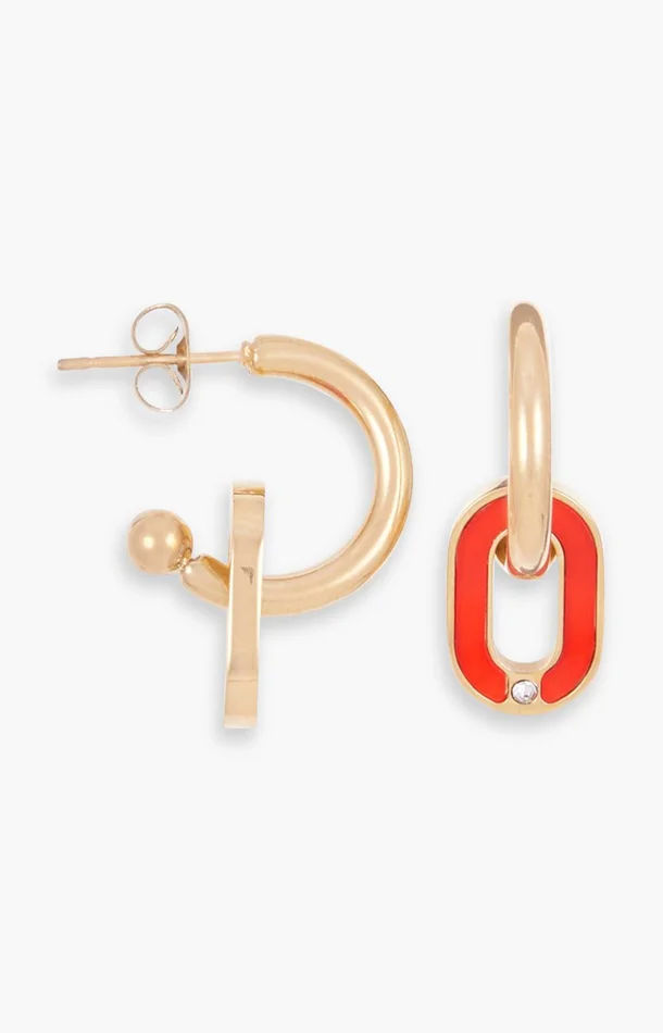 Boucles d’oreilles – Acier inoxydable & émail – Doré & rouge