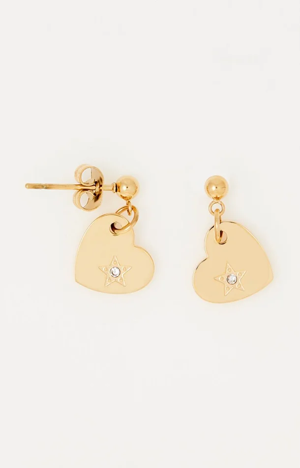Boucles d’oreilles cœur – Acier inoxydable & cristal – Doré