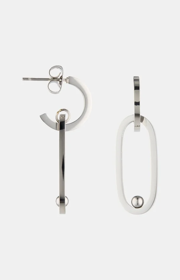 Boucles d’oreilles ovales – Acier inoxydable – Argenté