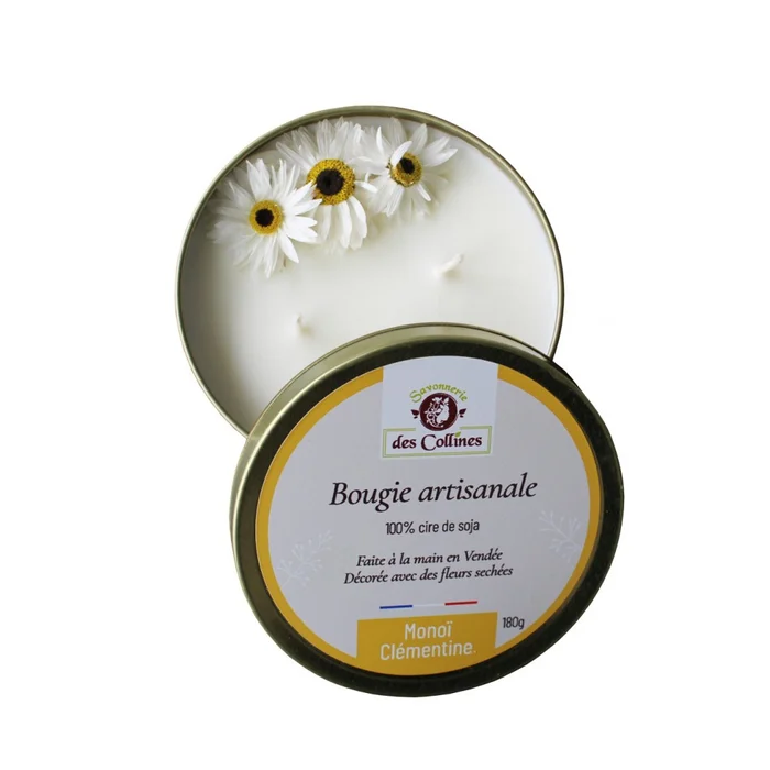 Bougie artisanale fleurie – Monoï & Clémentine