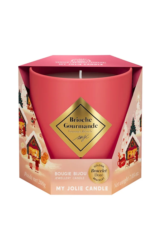 Bougie parfumée – Brioche gourmande – Bracelet acier inoxydable doré & rouge – 200 g