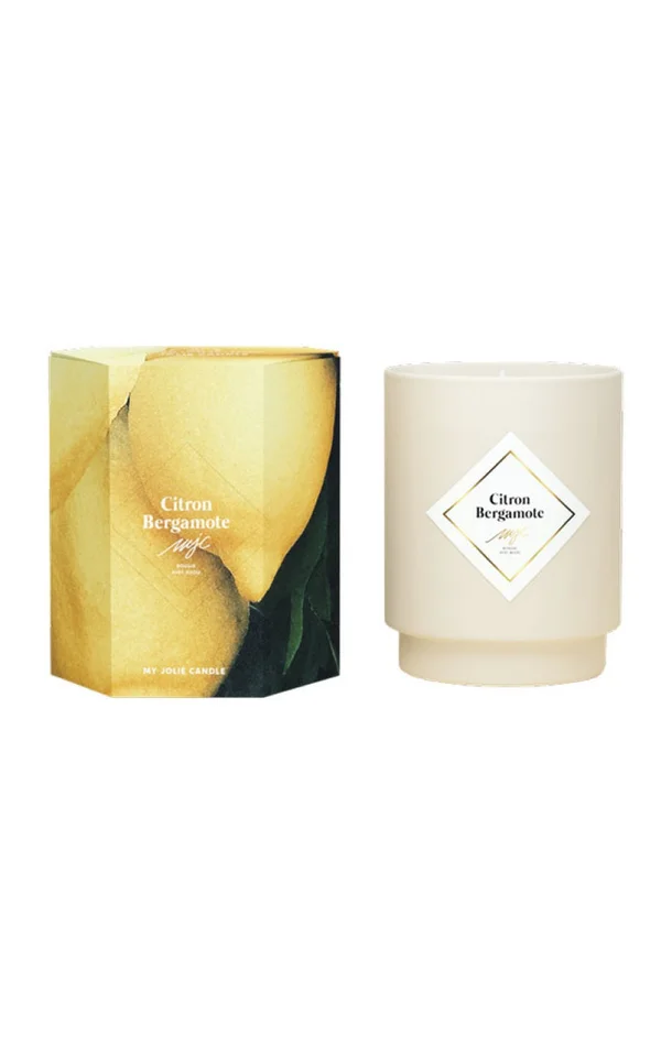 Bougie parfumée – Citron & bergamote – Collier acier inoxydable doré – 250 g