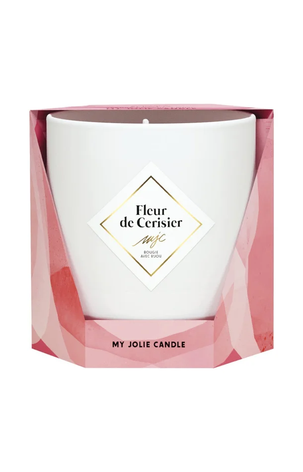 Bougie parfumée – Fleur de cerisier – Collier acier inoxydable doré & beige – 200 g