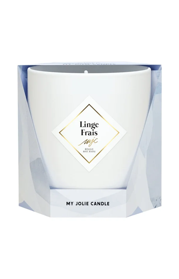Bougie parfumée – Linge frais – Collier acier inoxydable doré & beige – 200 g
