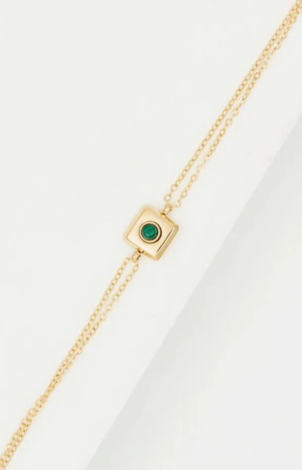 Bracelet – Acier inoxydable & malachite – Doré