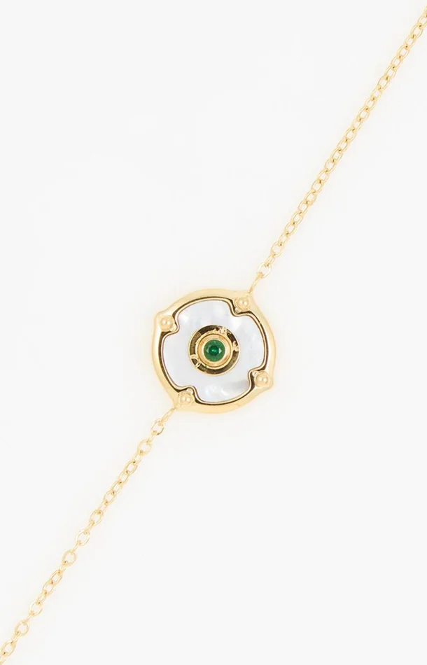Bracelet – Acier inoxydable, nacre & zirconium – Doré & vert