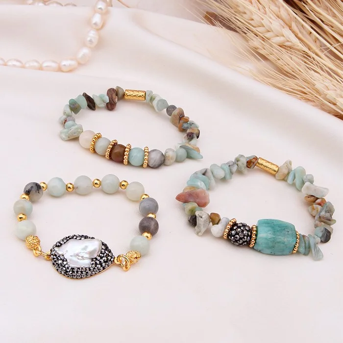 Bracelet – Laiton plaque or & amazonite