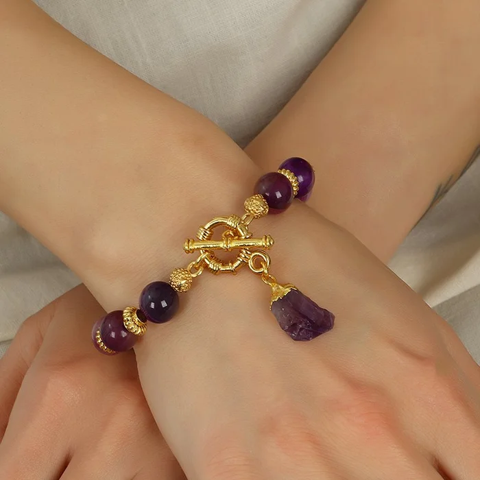 Bracelet – Laiton plaqué or & améthyste