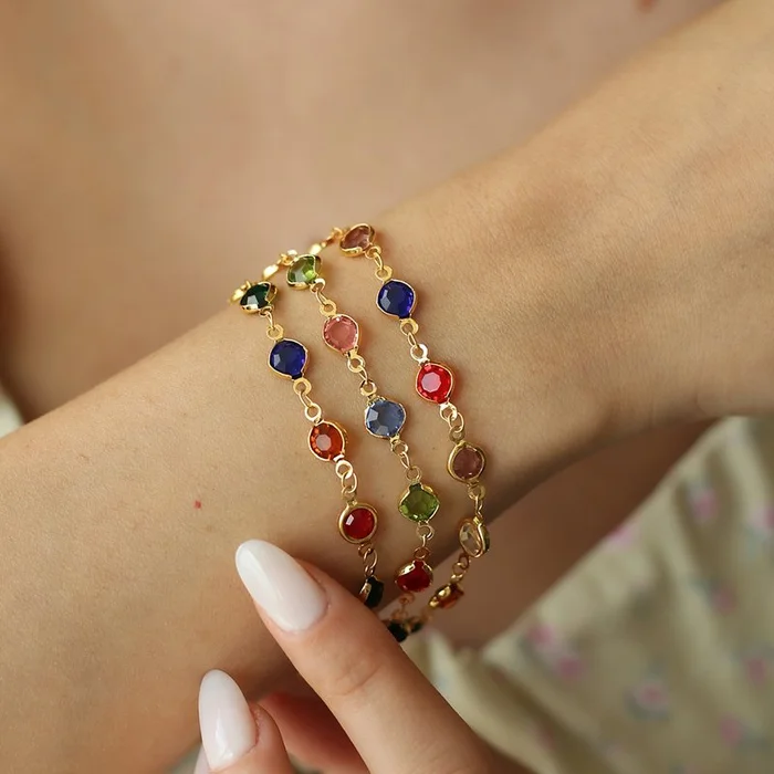 Bracelet – Laiton plaqué or & cristal multicolore