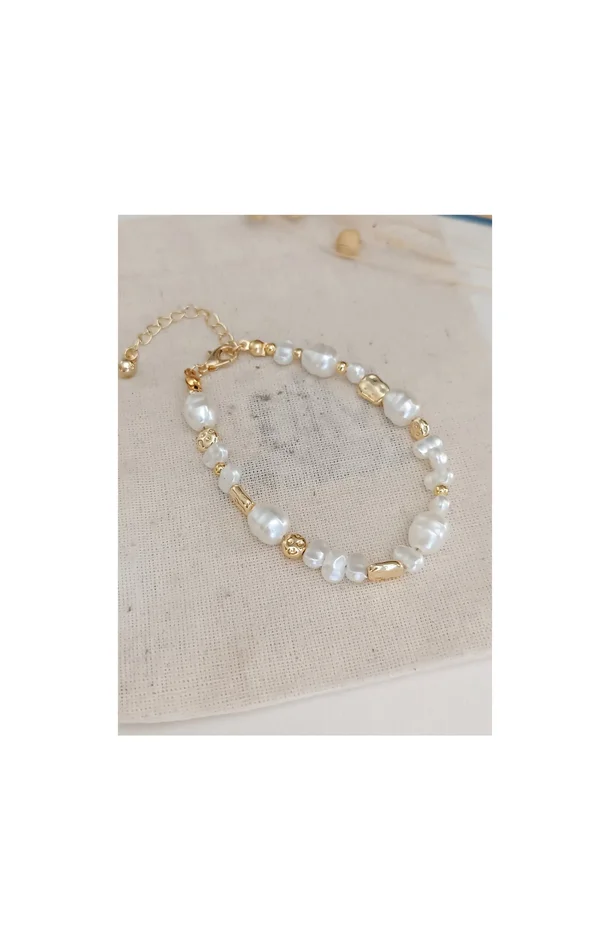 Bracelet – Laiton plaqué or & perles synthétiques