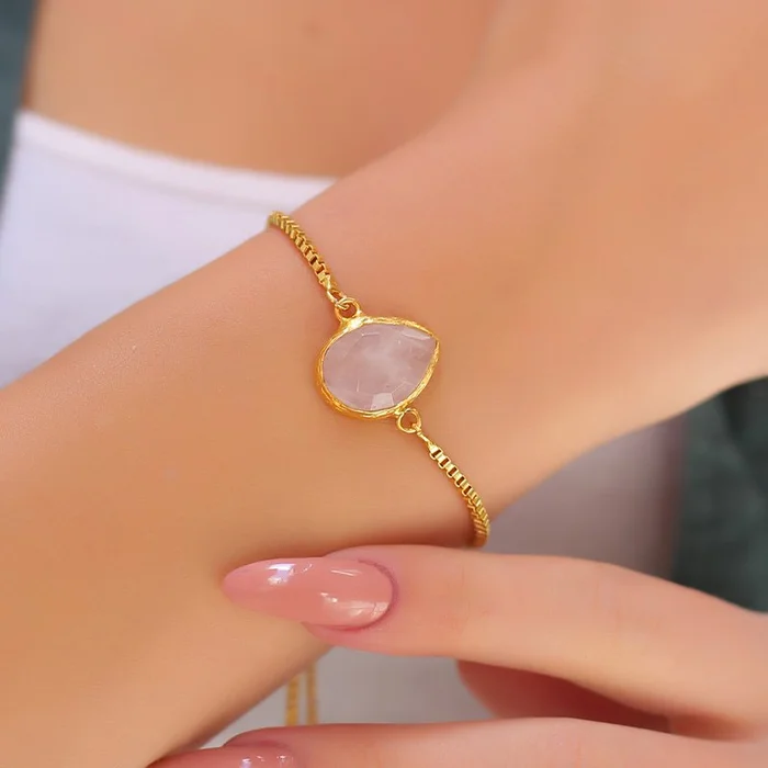 Bracelet – Laiton plaqué or & quartz