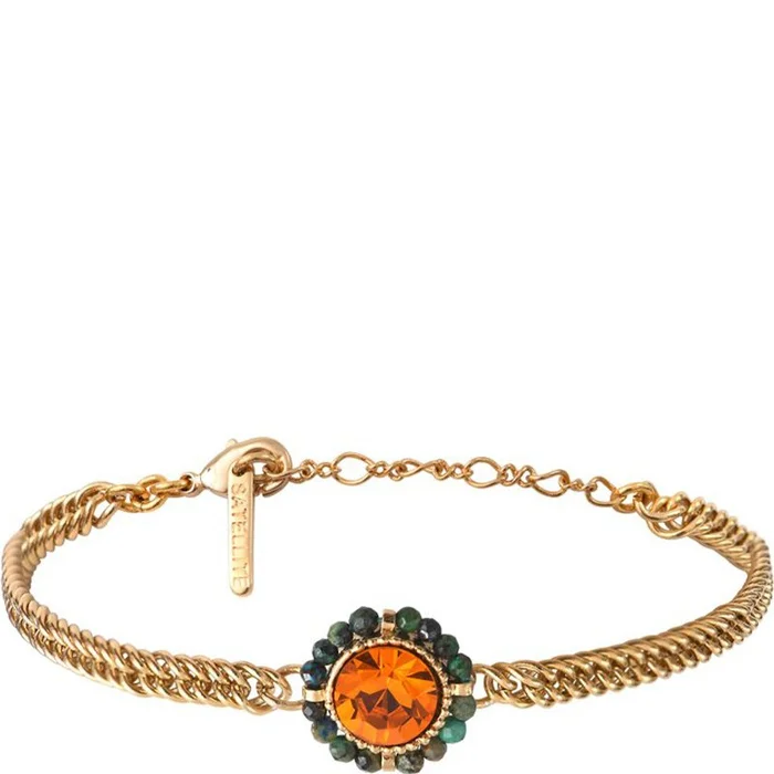 Bracelet Caliste – Métal doré à l’or fin jaune, chrysocolles & cristaux