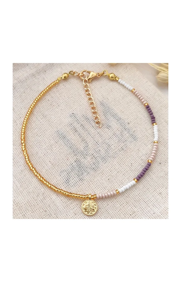 Bracelet de cheville – Laiton plaqué or & perles