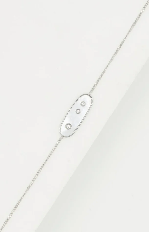 Bracelet fin – Acier inoxydable, nacre blanche – Argenté
