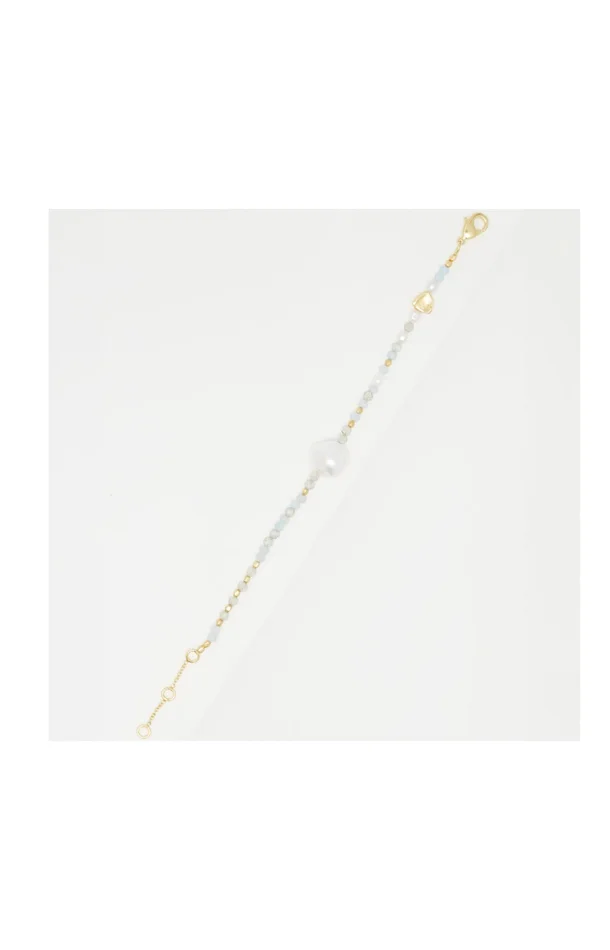 Bracelet Isée – Laiton doré, labradorite, perle d’eau douce & aigues-marines