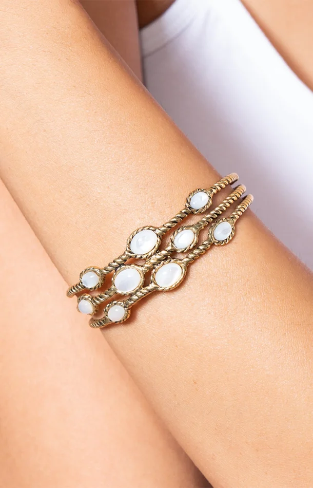 Bracelet multi-rangs Arizona – Métal doré & nacre
