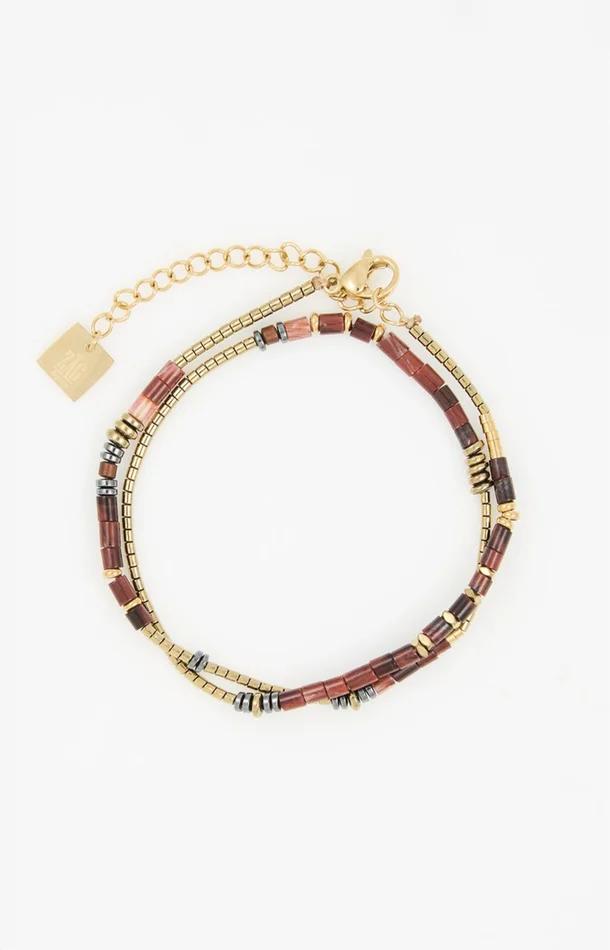 Bracelet multi-tours – Œil de tigre – Ocre & Doré