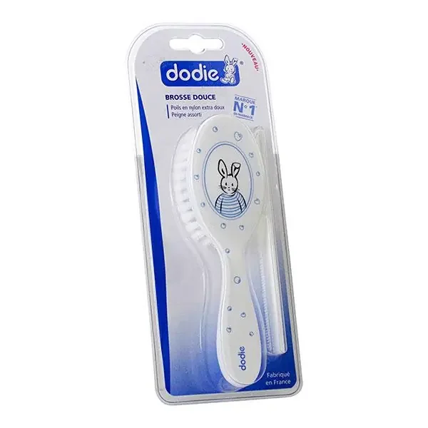 Brosse douce + peigne assorti nylon souple bleu