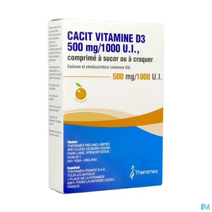 Cacit vitamine d3 500mg/1000ui comprimé à sucer croquer 30