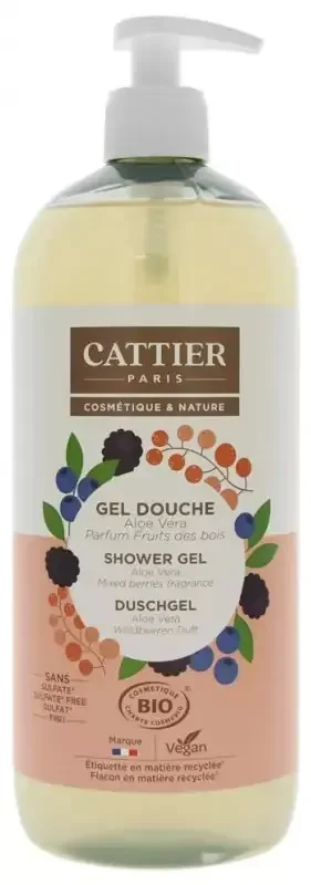 Cattier Gel Douche Sans Sulfate Aloe Vera Parfum Fruits des Bois Bio 1 L