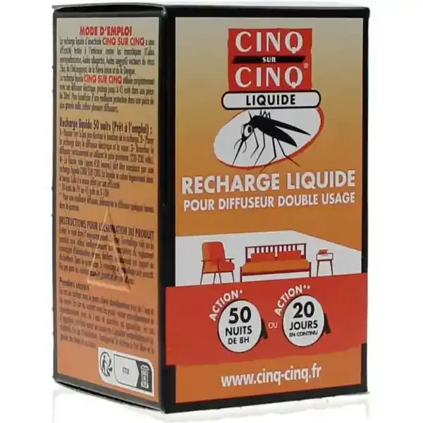 CINQ SUR CINQ Recharge Liquide Diffuseur Electrique Anti-Moustiques 50 nuits de 8h ou 20 jours pour 30 m3