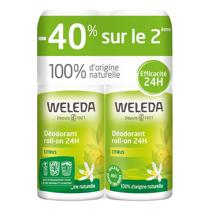 Citrus – D&eacute;odorant Roll-on 24h – 100% d’Origine Naturelle 2 x 50 ml
