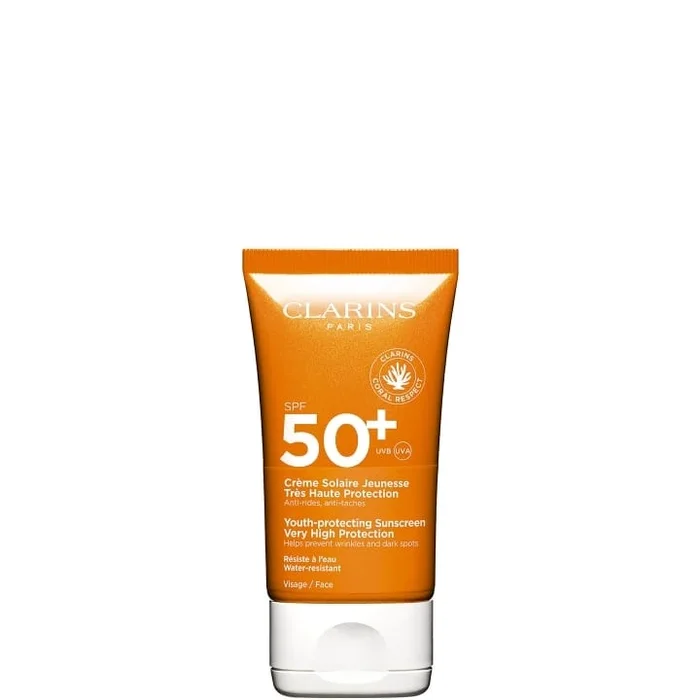 CLARINS Crème Solaire Jeunesse Très Haute Protection Visage SPF50+ Anti-Rides, Anti-Tâches