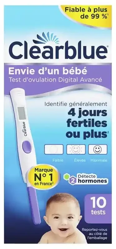 Clearblue Test d‘Ovulation Digital Avancé 2 Hormones (4 Jours de Fertilité) X10