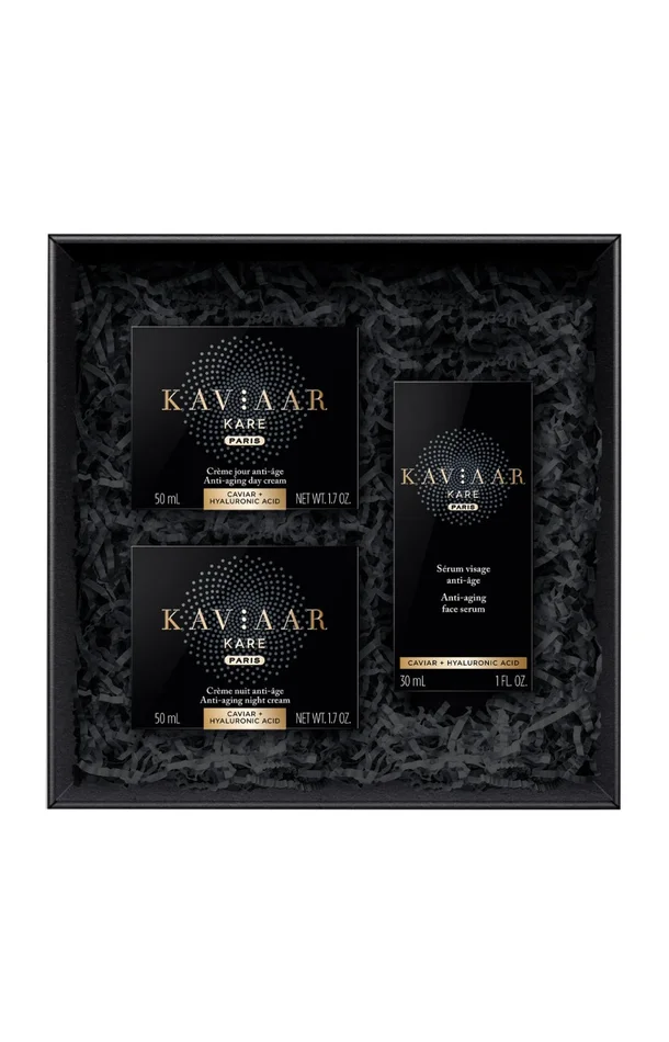 Coffret anti-âge complet édition Luxe – Caviar & acide hyaluronique – Jour & nuit – 3 soins