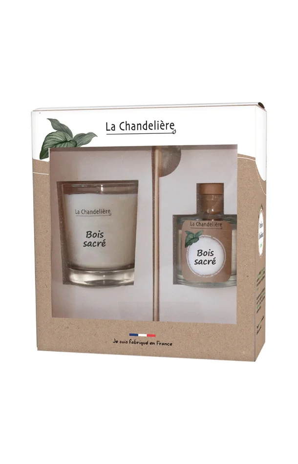 Coffret bougie & diffuseur de parfum – Bois sacré