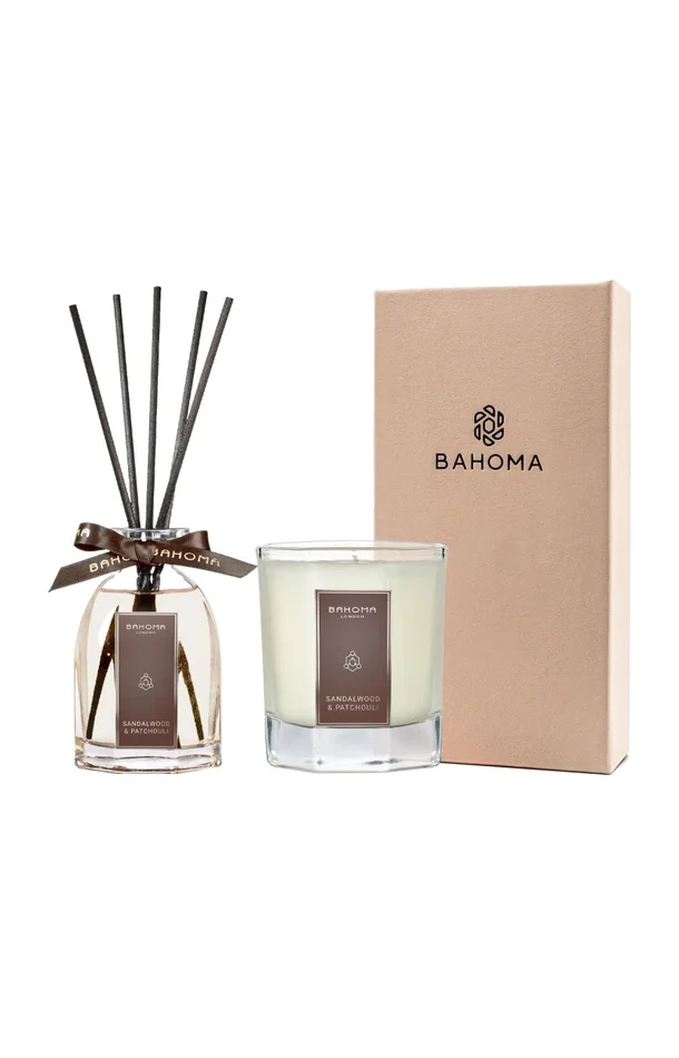 Coffret bougie parfumée & diffuseur d’ambiance – Patchouli & bois de santal – 2 produits