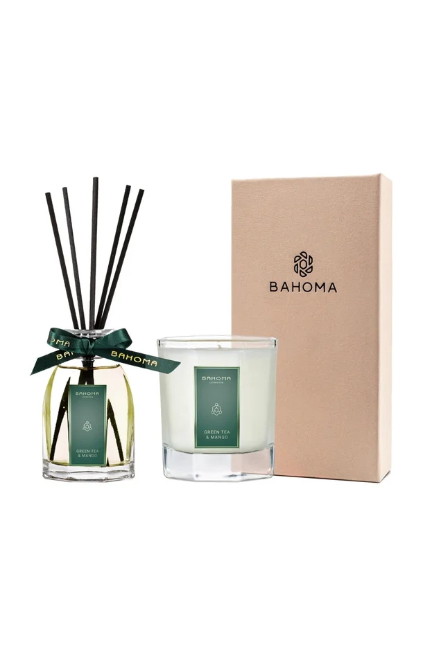 Coffret bougie parfumée & diffuseur d’ambiance – Thé vert & mangue – 2 produits