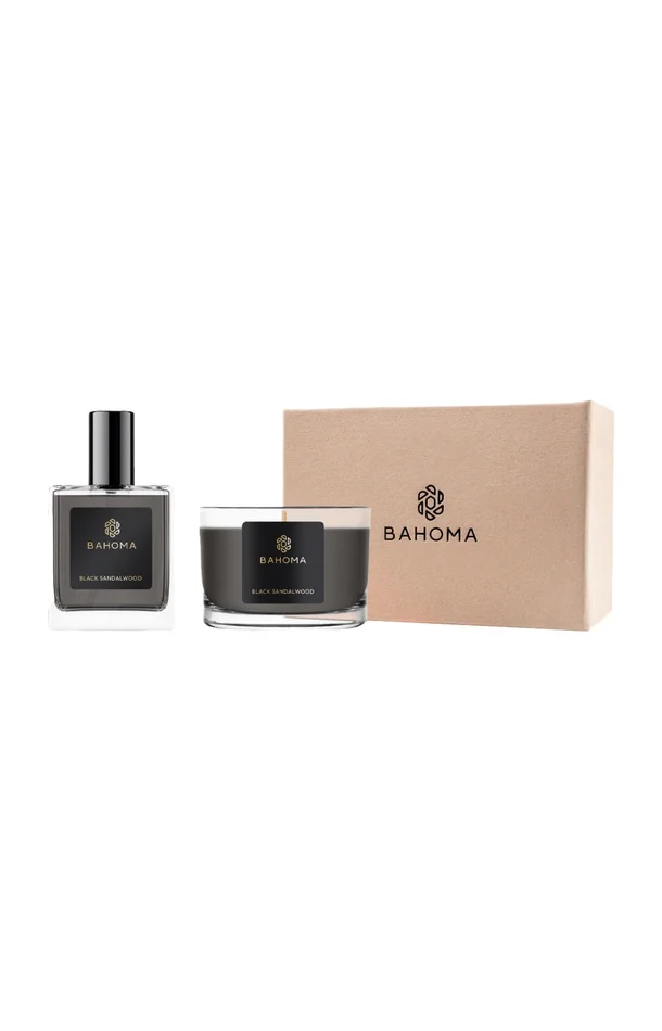 Coffret bougie parfumée & parfum d’ambiance – Black Sandalwood – Bergamote & santal – 2 produits