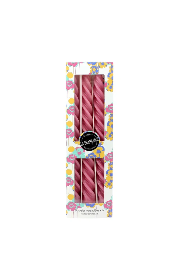 Coffret de 6 bougies torsadées – Rose Candy