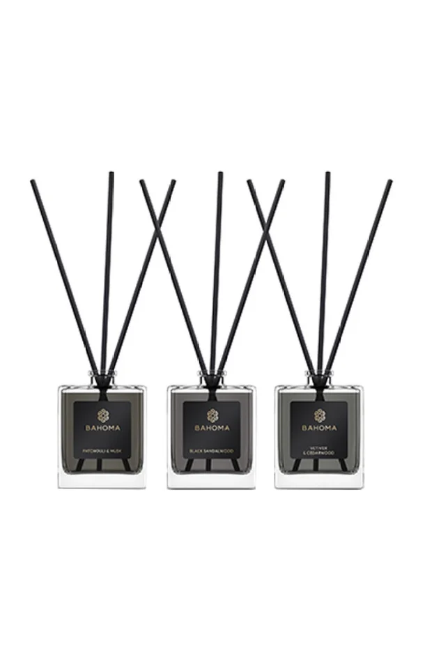 Coffret diffuseurs d’ambiance – Patchouli & Musk, Vetiver & Cedarwood & Black Sandalwood – 3 x 50 ml