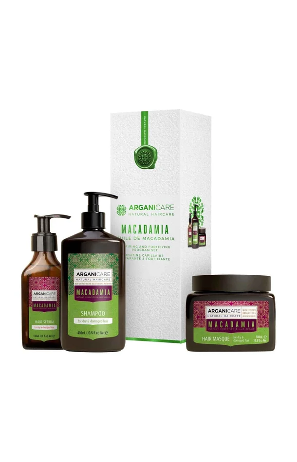 Coffret réparation intense – Argan & macadamia – Cheveux secs & abîmés – 3 produits