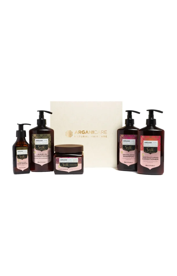 Coffret revitalisant & restructurant – Protéine de soie – Cheveux secs & ternes – 5 produits
