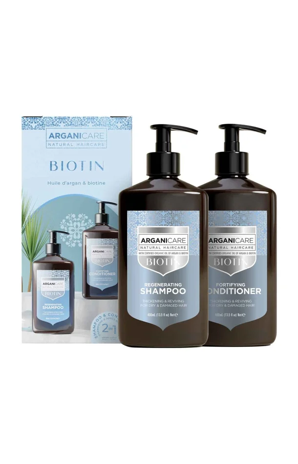 Coffret shampoing & après-shampoing réparateur – Biotine – Cheveux secs & abîmés – 2 x 400 ml
